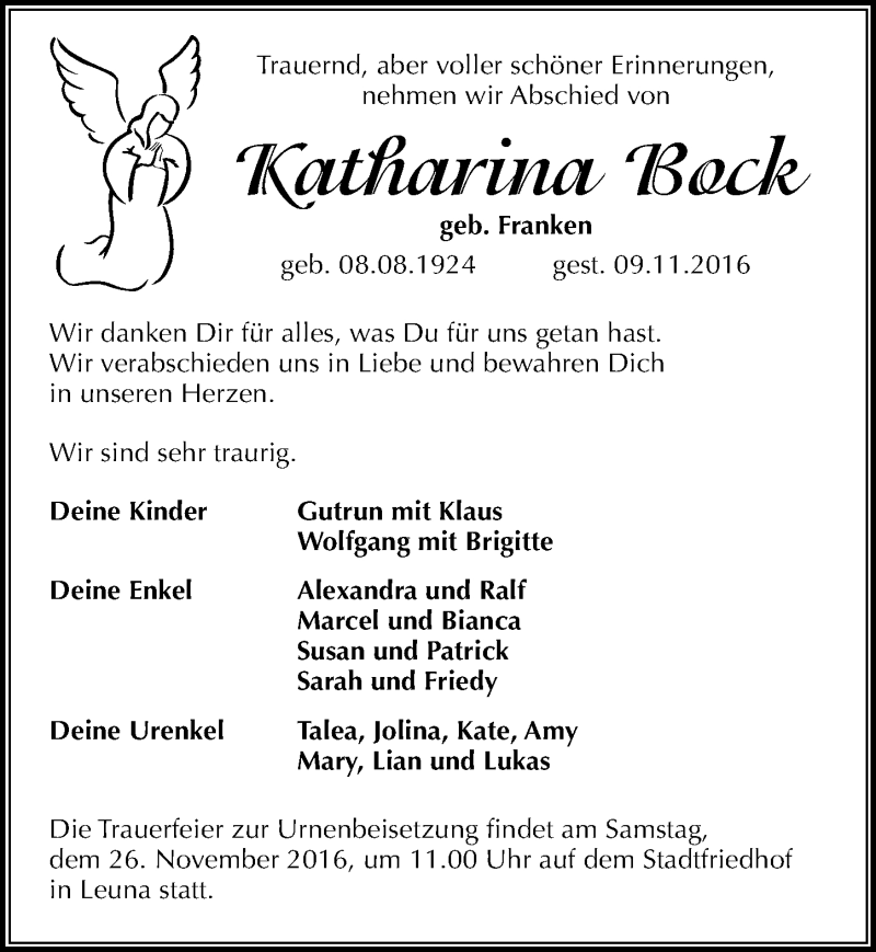 Traueranzeigen von Katharina Bock | www.abschied-nehmen.de