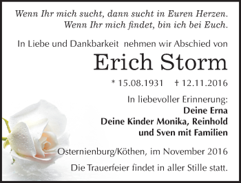 Traueranzeige von Erich Storm von Mitteldeutsche Zeitung Köthen