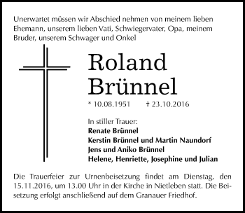 Traueranzeige von Roland Brünnel von Mitteldeutsche Zeitung Halle/Saalkreis