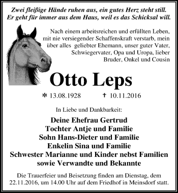 Traueranzeige von Otto Leps von Mitteldeutsche Zeitung Dessau-Roßlau