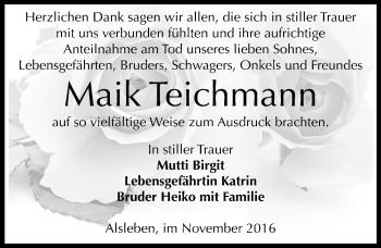 Traueranzeige von Maik Teichmann von Mitteldeutsche Zeitung Bernburg