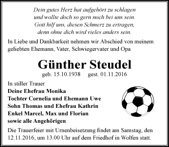 Traueranzeige von Günther Steudel von Mitteldeutsche Zeitung Bitterfeld