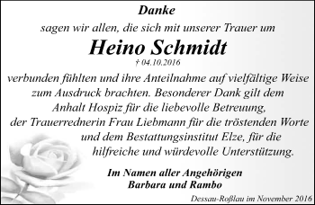 Traueranzeige von Heino Schmidt von Mitteldeutsche Zeitung Dessau-Roßlau