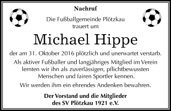 Traueranzeige von Michael Hippe von Mitteldeutsche Zeitung Bernburg