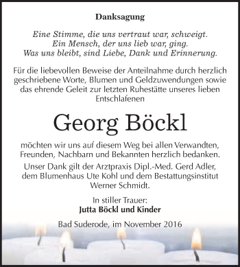 Traueranzeige von Georg Böckl von WVG - Wochenspiegel Quedlinburg
