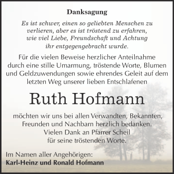 Traueranzeige von Ruth Hofmann von WVG - Wochenspiegel Bitterfeld