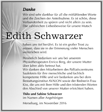 Traueranzeige von Edith Schwarzer von Mitteldeutsche Zeitung Merseburg/Querfurt