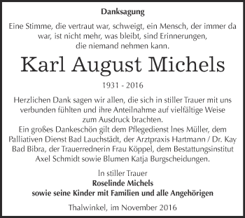 Traueranzeige von Karl August Michels von WVG - Wochenspiegel NMB / WSF / ZTZ