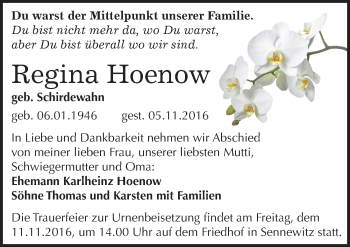 Traueranzeige von Regina Hoenow von Mitteldeutsche Zeitung Halle/Saalkreis