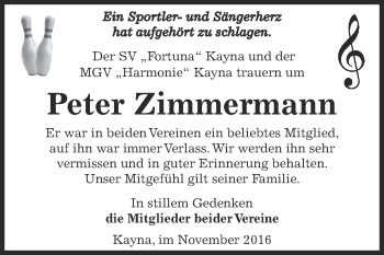 Traueranzeige von Peter Zimmermann von Super Sonntag Zeitz