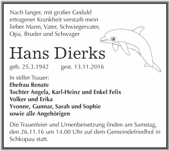 Traueranzeige von Hans Dierks von Super Sonntag Merseburg
