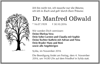 Traueranzeige von Manfred Oßwald von Mitteldeutsche Zeitung Aschersleben