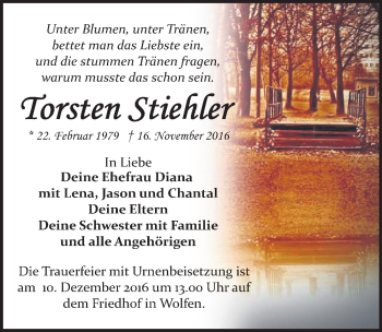 Traueranzeige von Torsten Stiehler von Mitteldeutsche Zeitung Bitterfeld