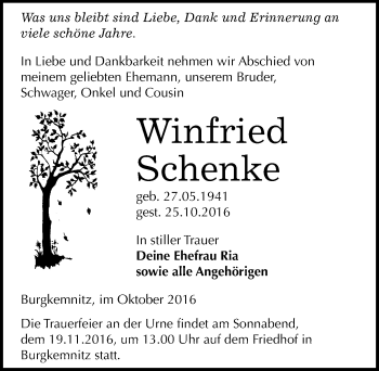 Traueranzeige von Winfried Schenke von Mitteldeutsche Zeitung Bitterfeld