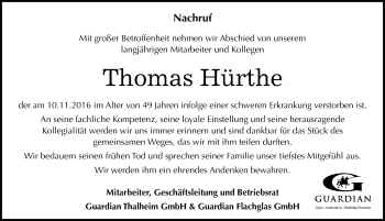 Traueranzeige von Thomas Hürthe von Mitteldeutsche Zeitung Bitterfeld