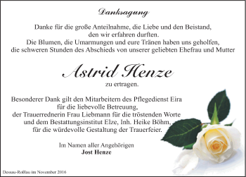 Traueranzeige von Astrid Henze von Mitteldeutsche Zeitung Dessau-Roßlau