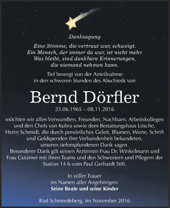 Traueranzeige von Bernd Dörfler von WVG - Wochenspiegel Wittenberg