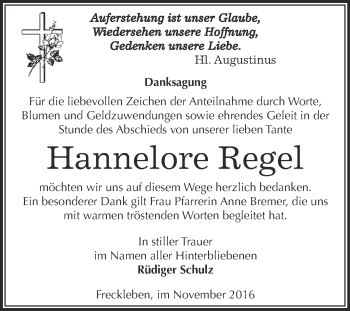 Traueranzeige von Hannelore Regel von Super Sonntag Aschersleben