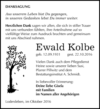 Traueranzeige von Ewald Kolbe von Mitteldeutsche Zeitung Merseburg/Querfurt