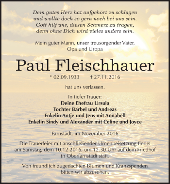 Traueranzeige von Paul Fleischhauer von Mitteldeutsche Zeitung Merseburg/Querfurt