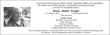 Traueranzeige von Klaus Krüger von WVG - Wochenspiegel Dessau / Köthen
