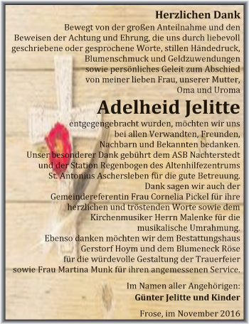 Traueranzeige von Adelheid Jelitte von Mitteldeutsche Zeitung Aschersleben