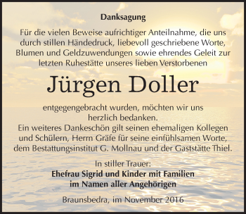 Traueranzeige von Jürgen Doller von Mitteldeutsche Zeitung Merseburg/Querfurt