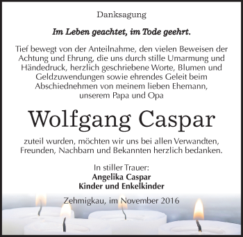 Traueranzeige von Wolfgang Caspar von Mitteldeutsche Zeitung Köthen