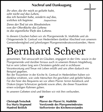 Traueranzeige von Bernhard Scheer von Mitteldeutsche Zeitung Quedlinburg