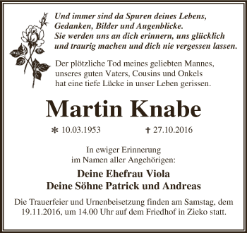 Traueranzeige von Martin Knabe von WVG - Wochenspiegel Dessau / Köthen
