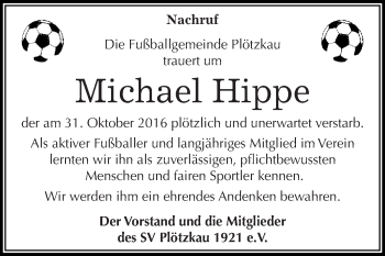 Traueranzeige von Michael Hippe von Super Sonntag Bernburg