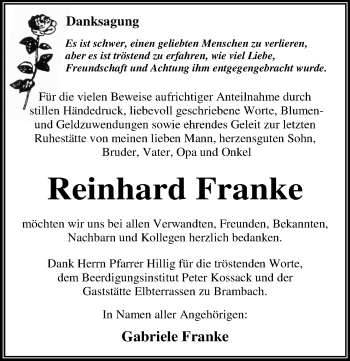 Traueranzeige von Reinhard Franke von Mitteldeutsche Zeitung Dessau-Roßlau
