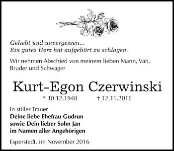 Traueranzeige von Kurt-Egon Czerwinski von Mitteldeutsche Zeitung Merseburg/Querfurt