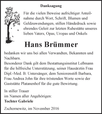 Traueranzeige von Hans Brümmer von WVG - Wochenspiegel Wittenberg
