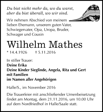 Traueranzeige von Wilhelm Mathes von Mitteldeutsche Zeitung Halle/Saalkreis