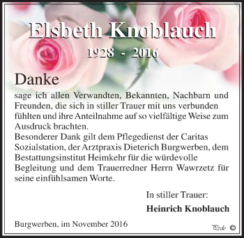 Traueranzeige von Elsbeth Knoblauch von Mitteldeutsche Zeitung Weißenfels