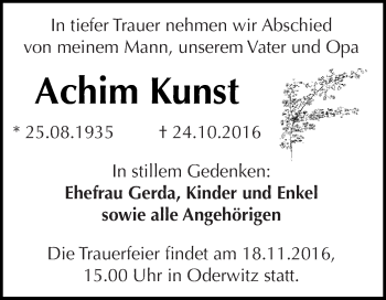 Traueranzeige von Achim Kunst von Super Sonntag Zeitz