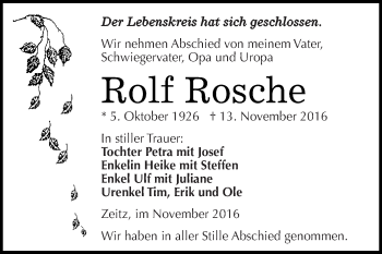 Traueranzeige von Rolf Rosche von Super Sonntag Zeitz