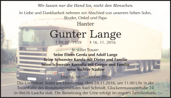 Traueranzeige von Gunter Lange von Mitteldeutsche Zeitung Naumburg/Nebra