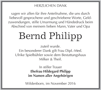 Traueranzeige von Bernd Philipp von Super Sonntag Zeitz