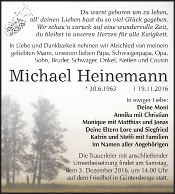 Traueranzeige von Michael Heinemann von WVG - Wochenspiegel Quedlinburg