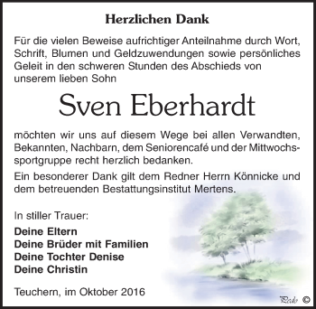Traueranzeige von Sven Eberhardt von Mitteldeutsche Zeitung Weißenfels
