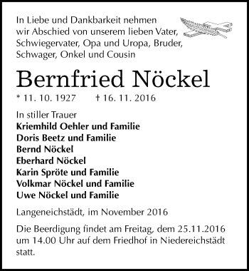 Traueranzeige von Bernfried Nöckel von Mitteldeutsche Zeitung Merseburg/Querfurt