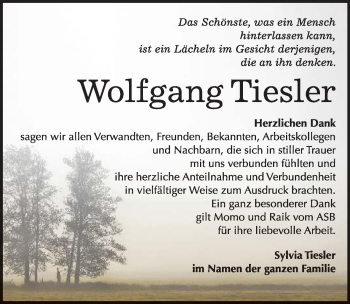 Traueranzeige von Wolfgang Tiesler von Mitteldeutsche Zeitung Merseburg/Querfurt
