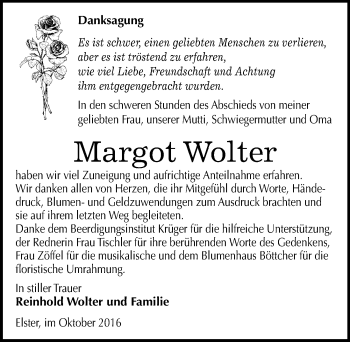 Traueranzeige von Margot Wolter von Mitteldeutsche Zeitung Wittenberg