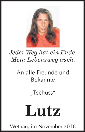Traueranzeige von Lutz  von Mitteldeutsche Zeitung Naumburg/Nebra
