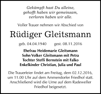 Traueranzeige von Rüdiger Gleitsmann von Mitteldeutsche Zeitung Halle/Saalkreis
