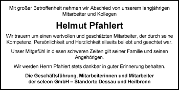 Traueranzeige von Helmut Pfahlert von Mitteldeutsche Zeitung Dessau-Roßlau
