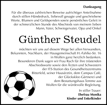 Traueranzeige von Günther Steudel von Mitteldeutsche Zeitung Bitterfeld