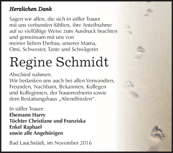 Traueranzeige von Regine Schmidt von WVG - Wochenspiegel Merseburg